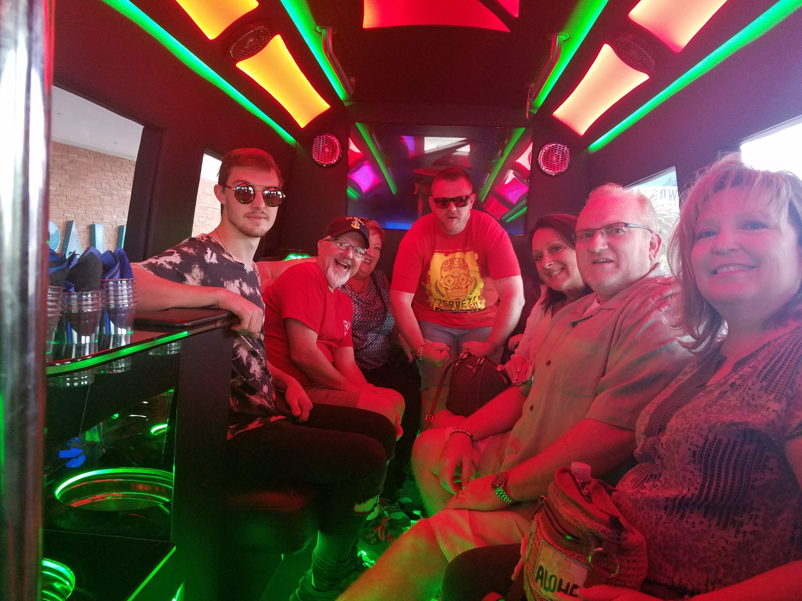 Limo bus to the surprise luncheon at stripburger