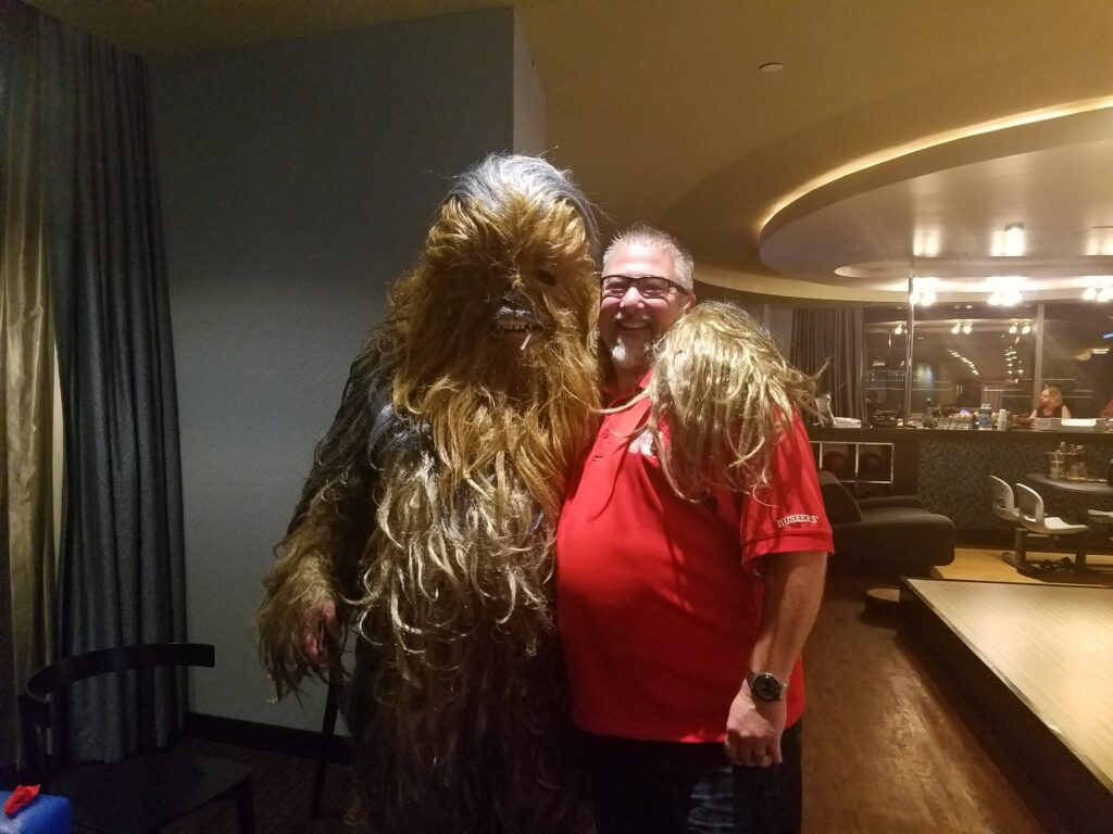 Chewie arrives for the party
