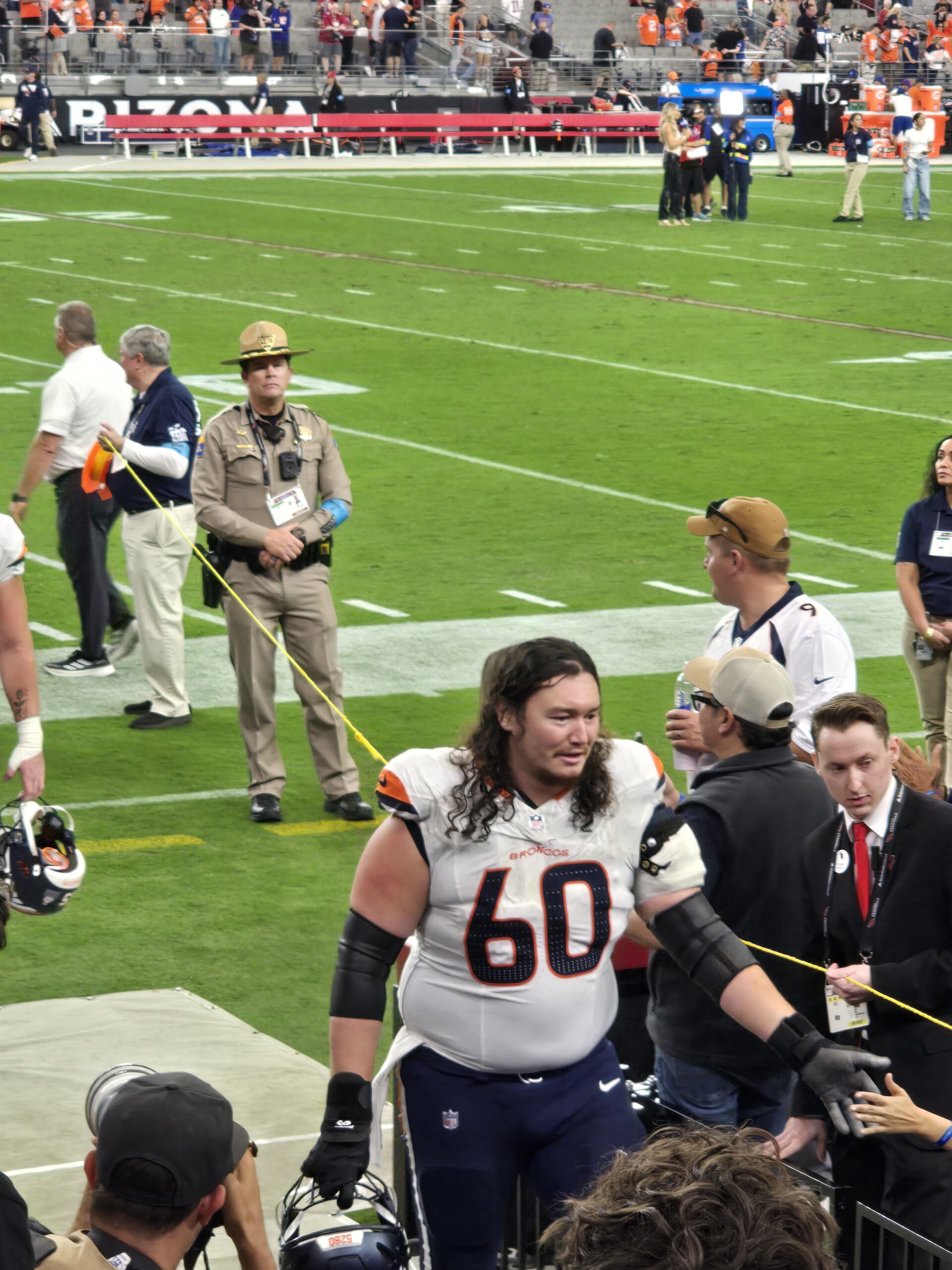 Broncos lineman heading to the tunnel after the win